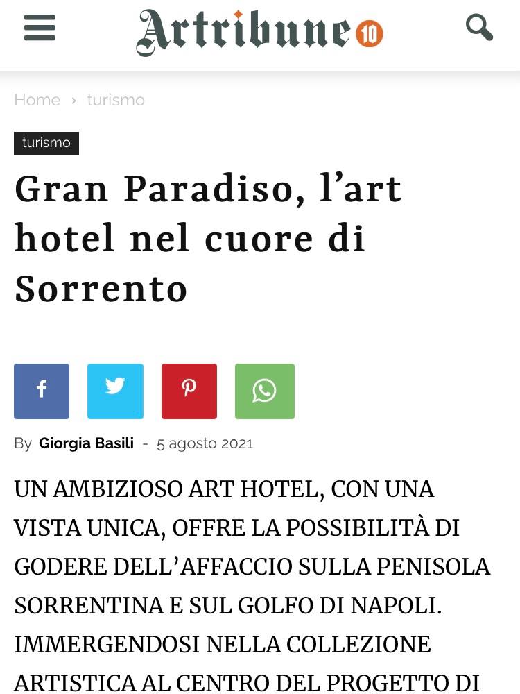 ART HOTEL GRAND PARADISO – ARTRIBUNE – AGOSTO 2021