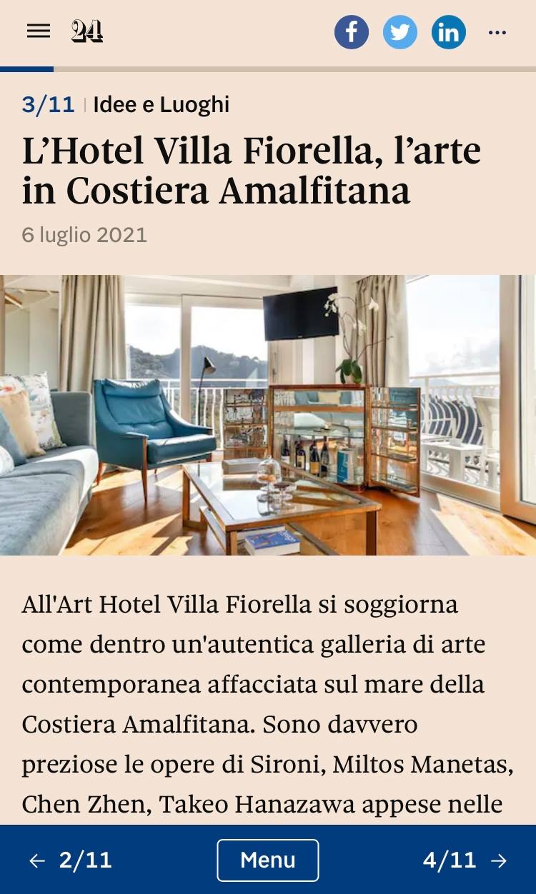 ART HOTEL VILLA FIORELLA – IL SOLE 24 ORE – LUGLIO 2021